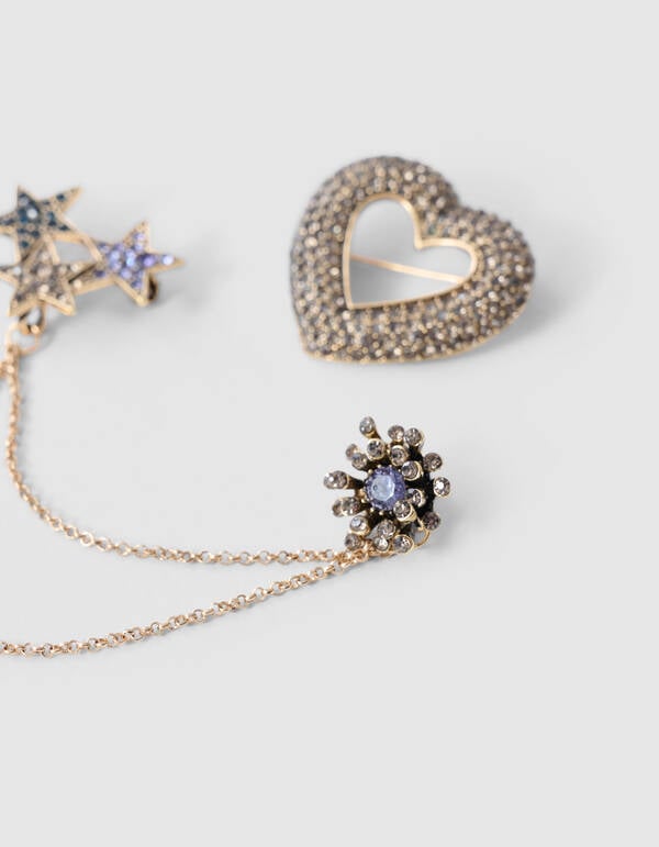 Heart Strass Broche Set Goud SHOEBY ACCESSOIRES