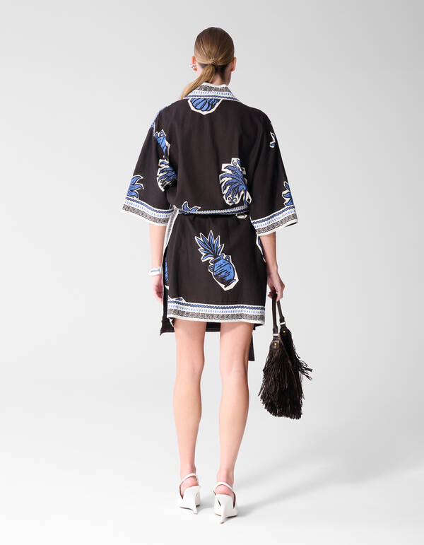Palm Print Kimono Jurk Bruin SHOEBY WOMEN