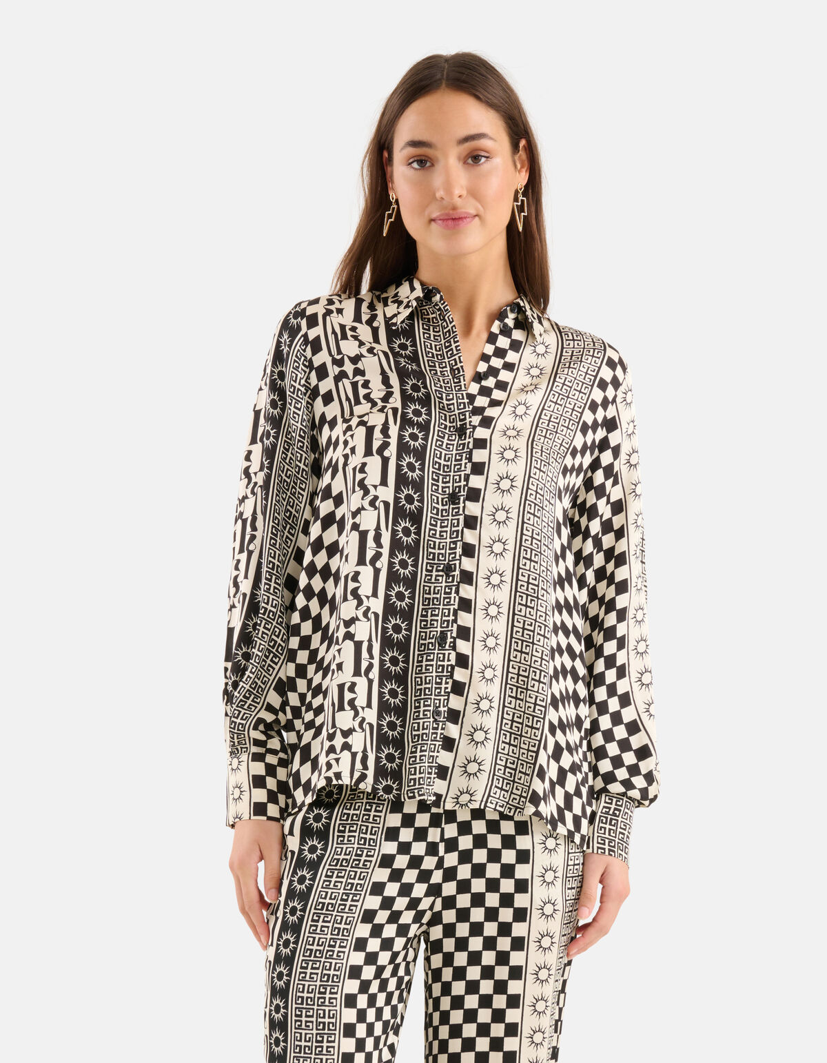 Printed Blouse Zwart/Gebroken Wit SHOEBY WOMEN