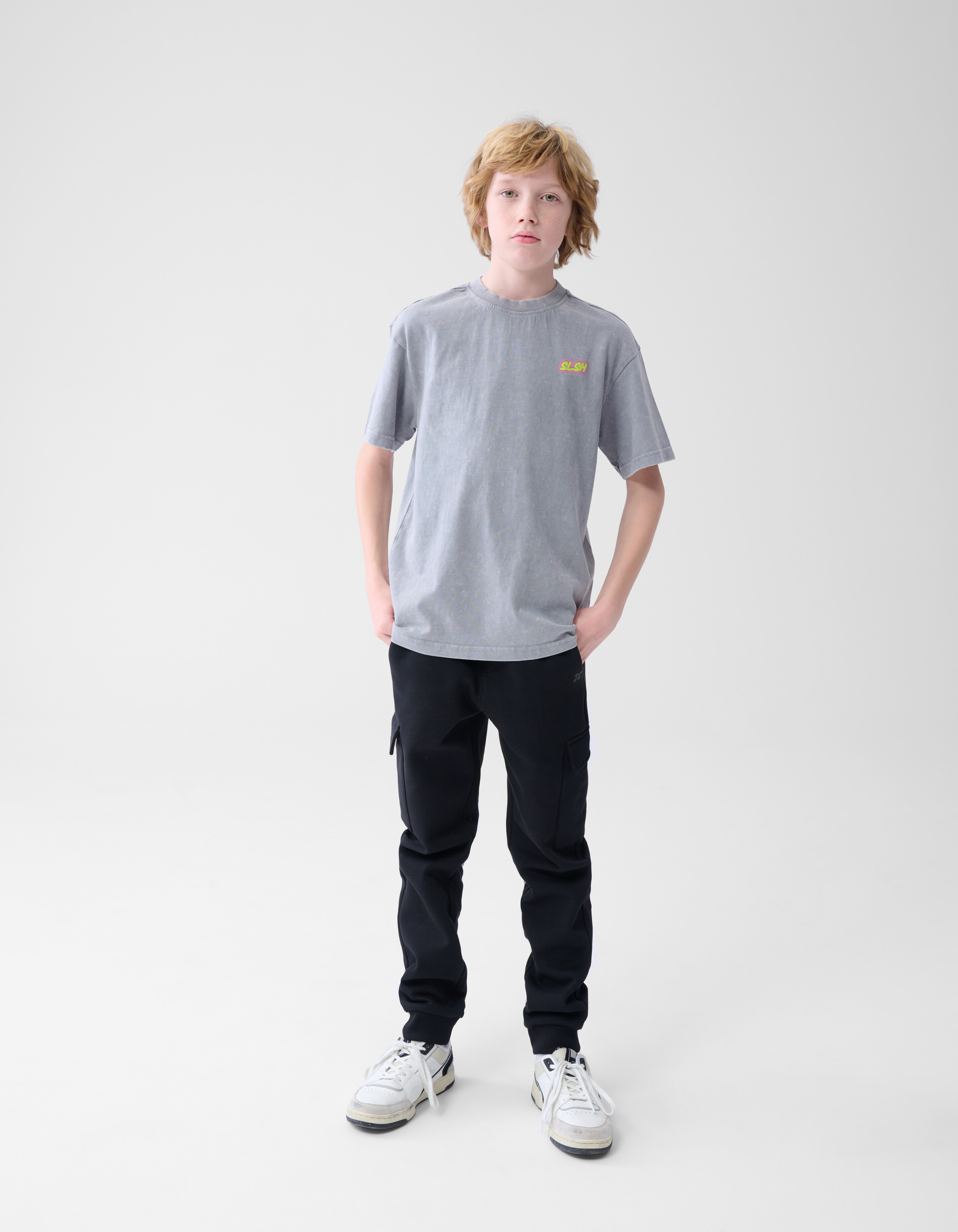 Tekst T-shirt Washed Lichtgrijs SHOEBY BOYS