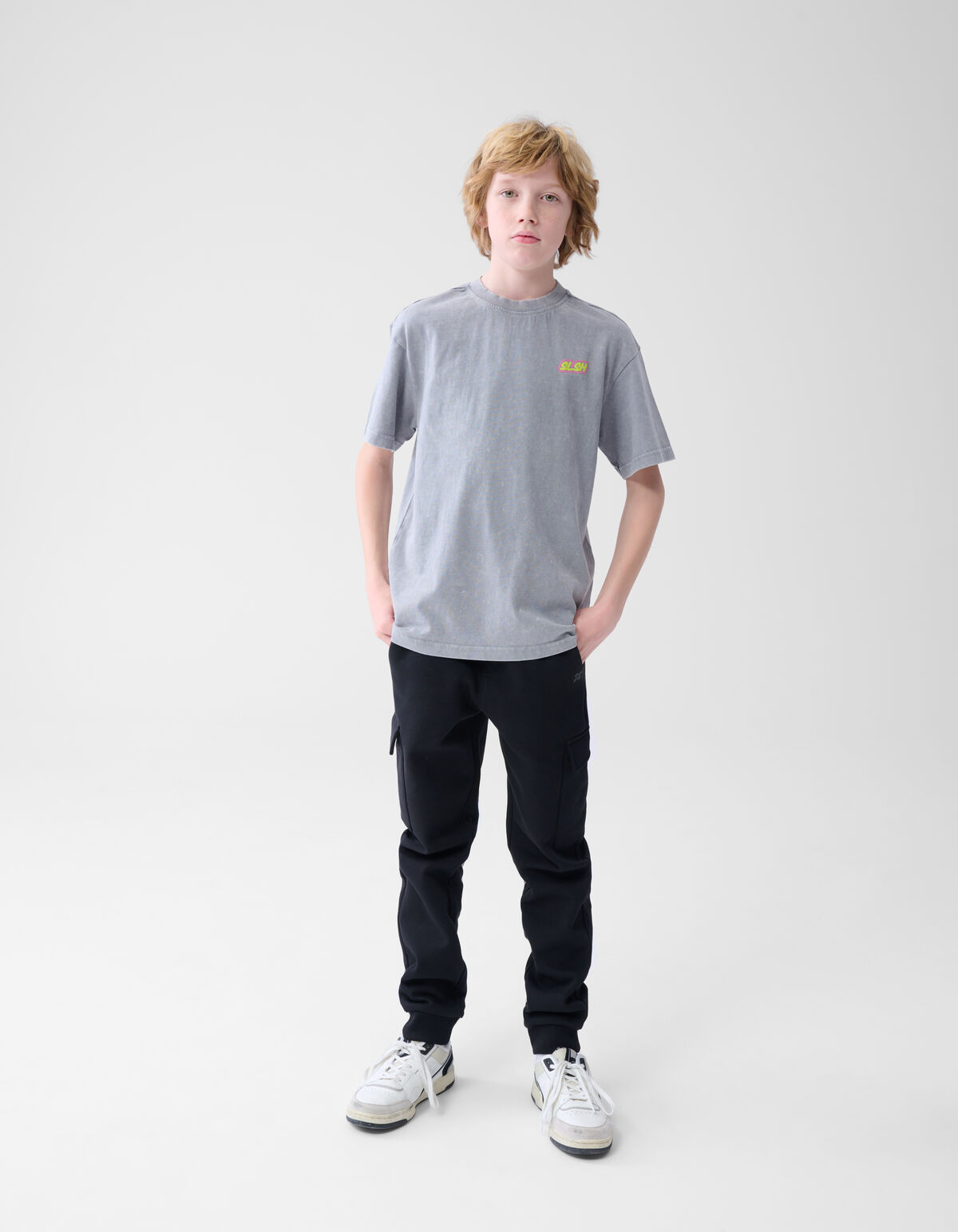 Tekst T-shirt Washed Lichtgrijs SHOEBY BOYS