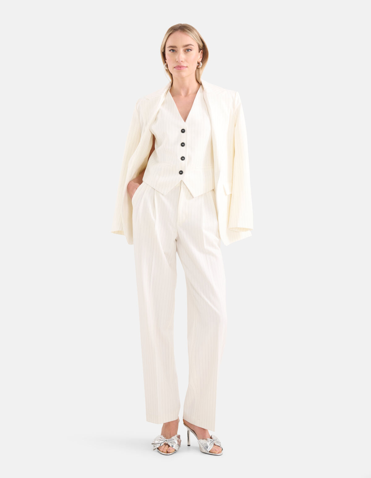 Lurex Pinstripe Oversized Blazer Gebroken Wit SHOEBY WOMEN