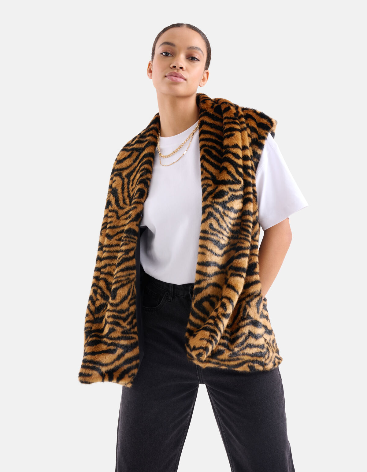 Tijgerprint Faux Fur Gilet Bruin SHOEBY WOMEN