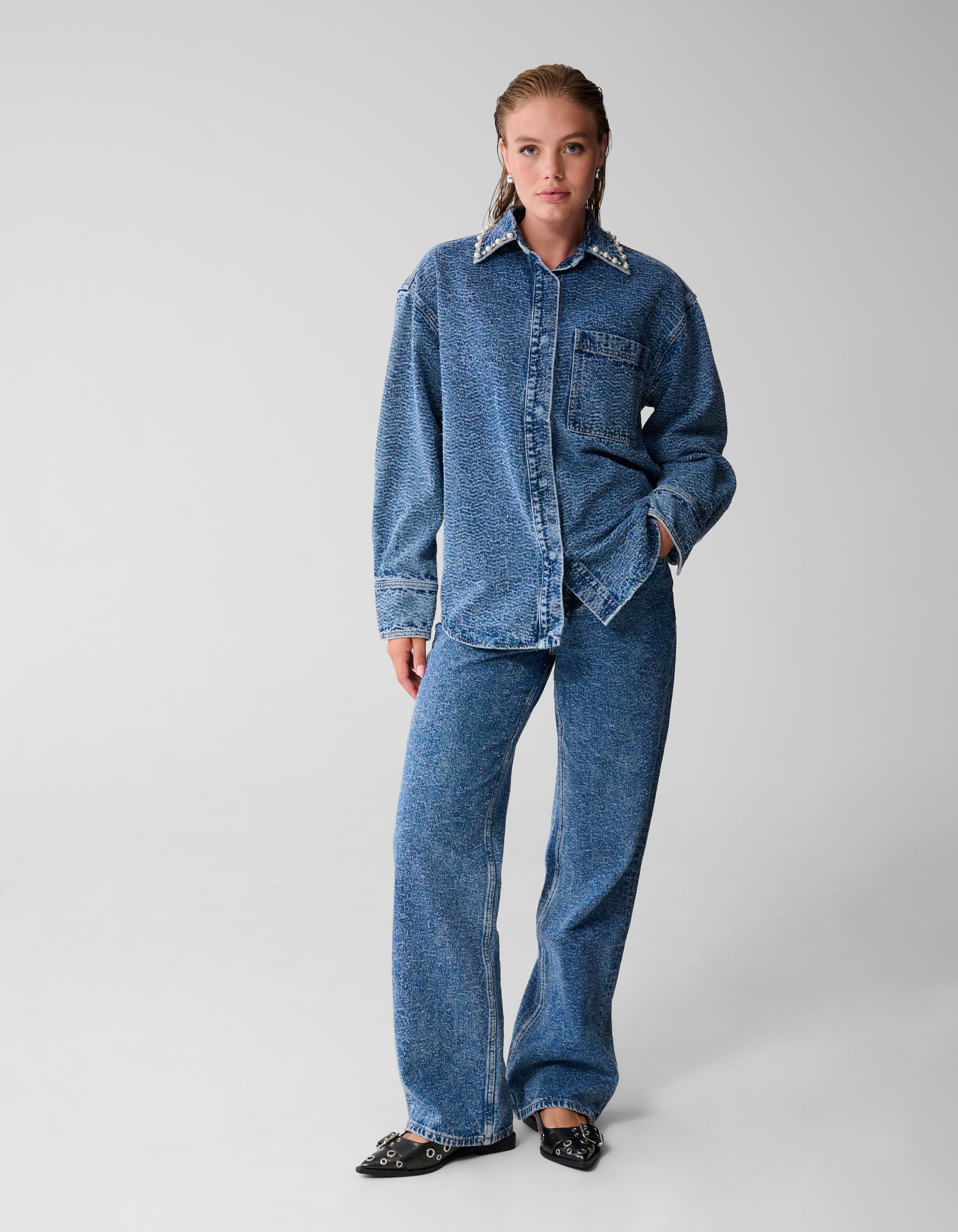 Structuur Denim Blouse Blauw SHOEBY WOMEN