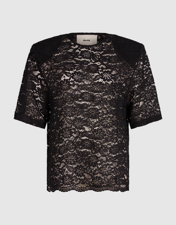 Lace Shoulder Top Zwart SHOEBY WOMEN