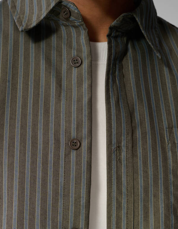 Relaxed Fit Gestreept Overhemd Donkerbruin SHOEBY MEN