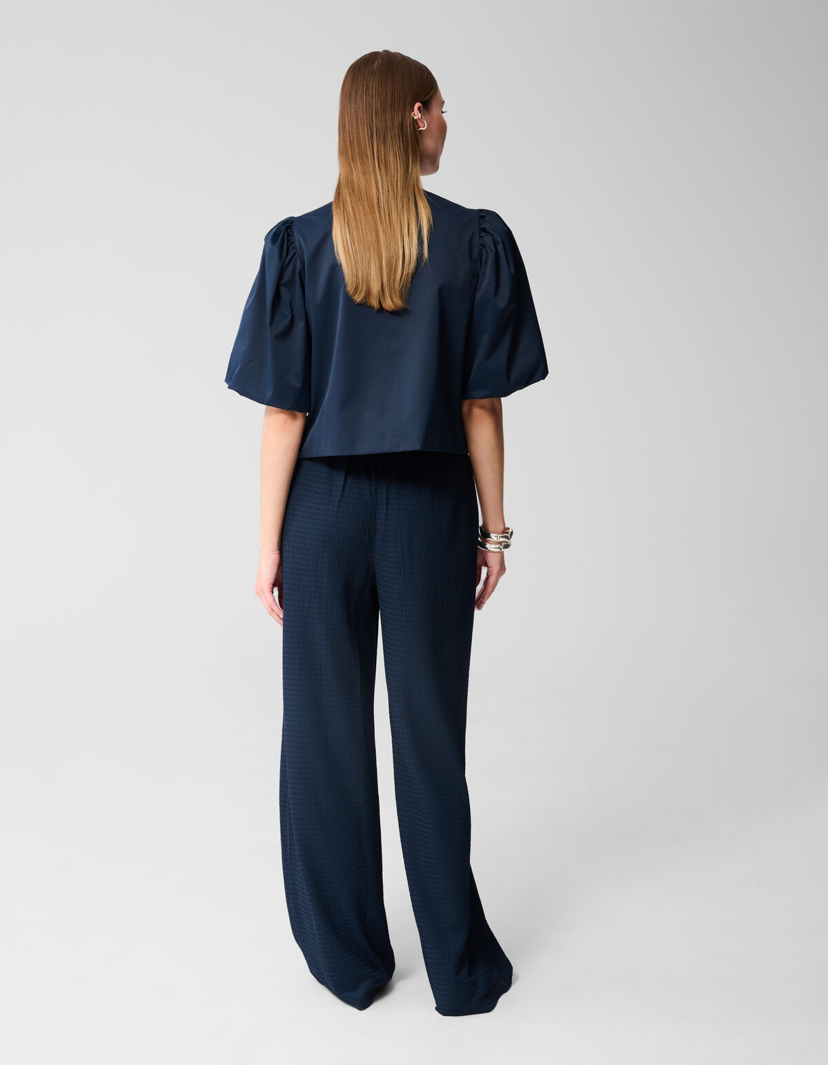 Crinkle Wide Leg Broek Donkerblauw SHOEBY WOMEN