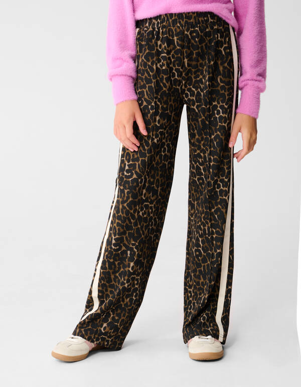 Sporty Leopard Wide Leg Broek Bruin SHOEBY GIRLS