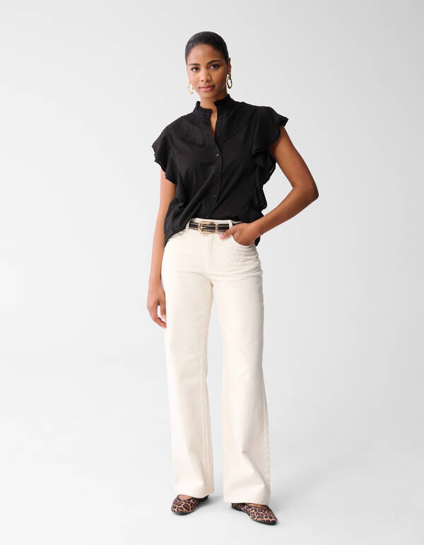 Pintuck Ruffle Top Zwart SHOEBY WOMEN