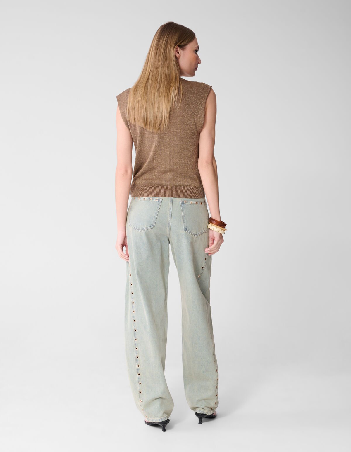 Glitter V-Neck Top Bruin SHOEBY WOMEN