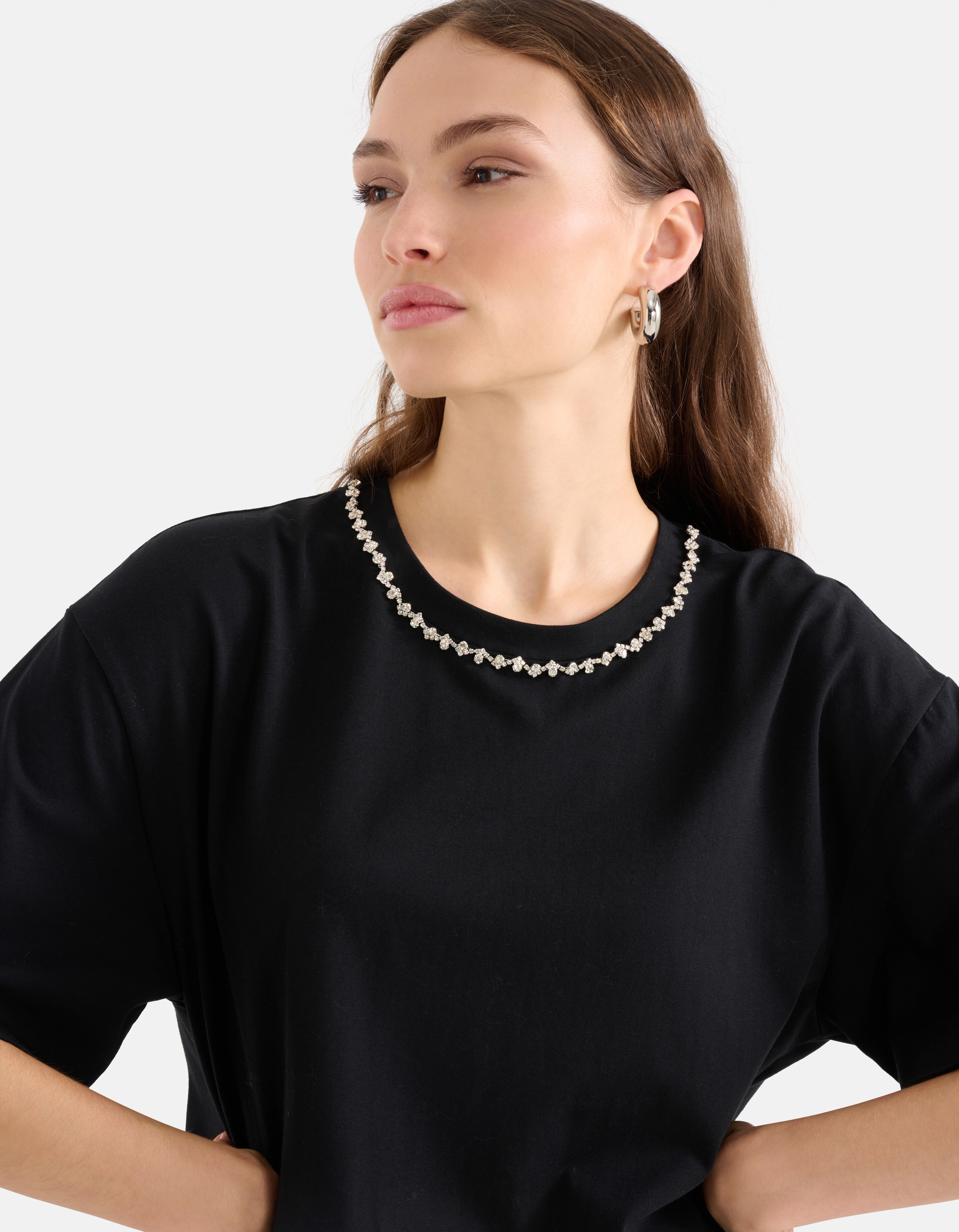 Strass Chain T-shirt Zwart SHOEBY WOMEN