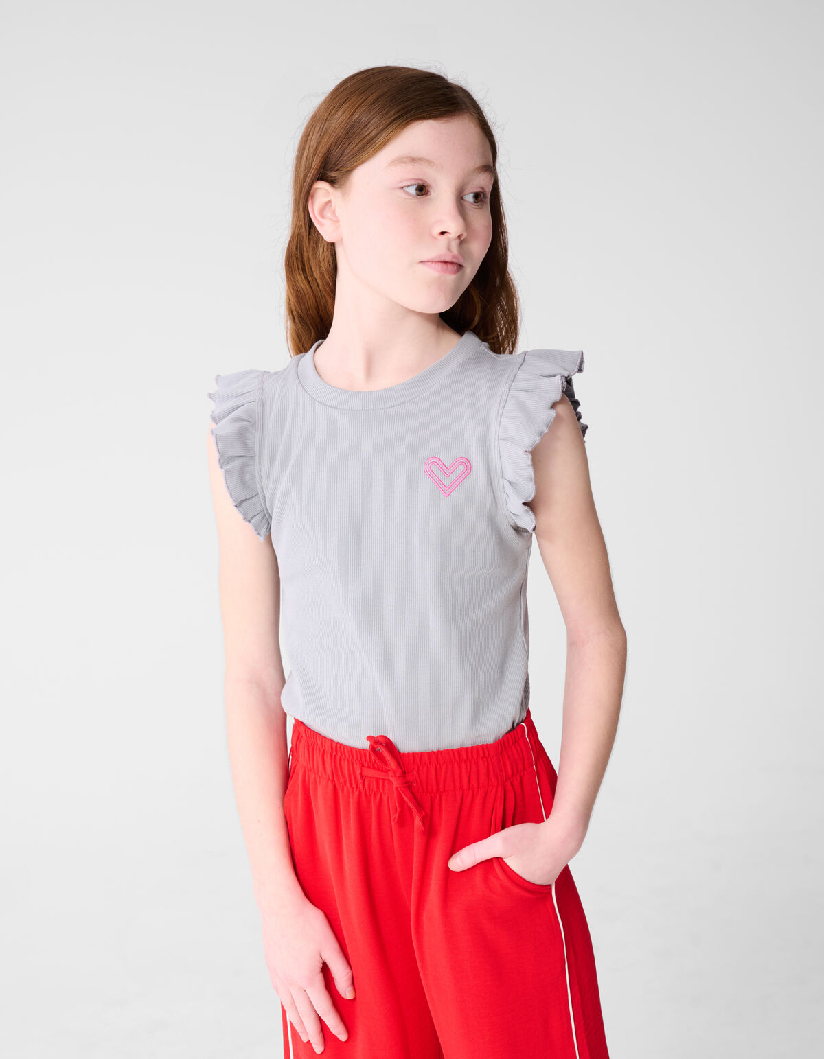 Ruffle Heart Top Lichtgrijs SHOEBY GIRLS