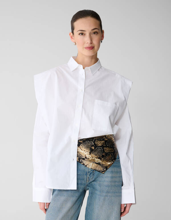 Pleat Poplin Blouse Wit SHOEBY WOMEN