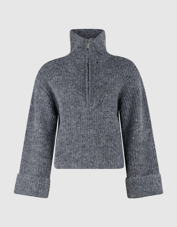 Zip Collar Gebreide Trui Grijs SHOEBY WOMEN