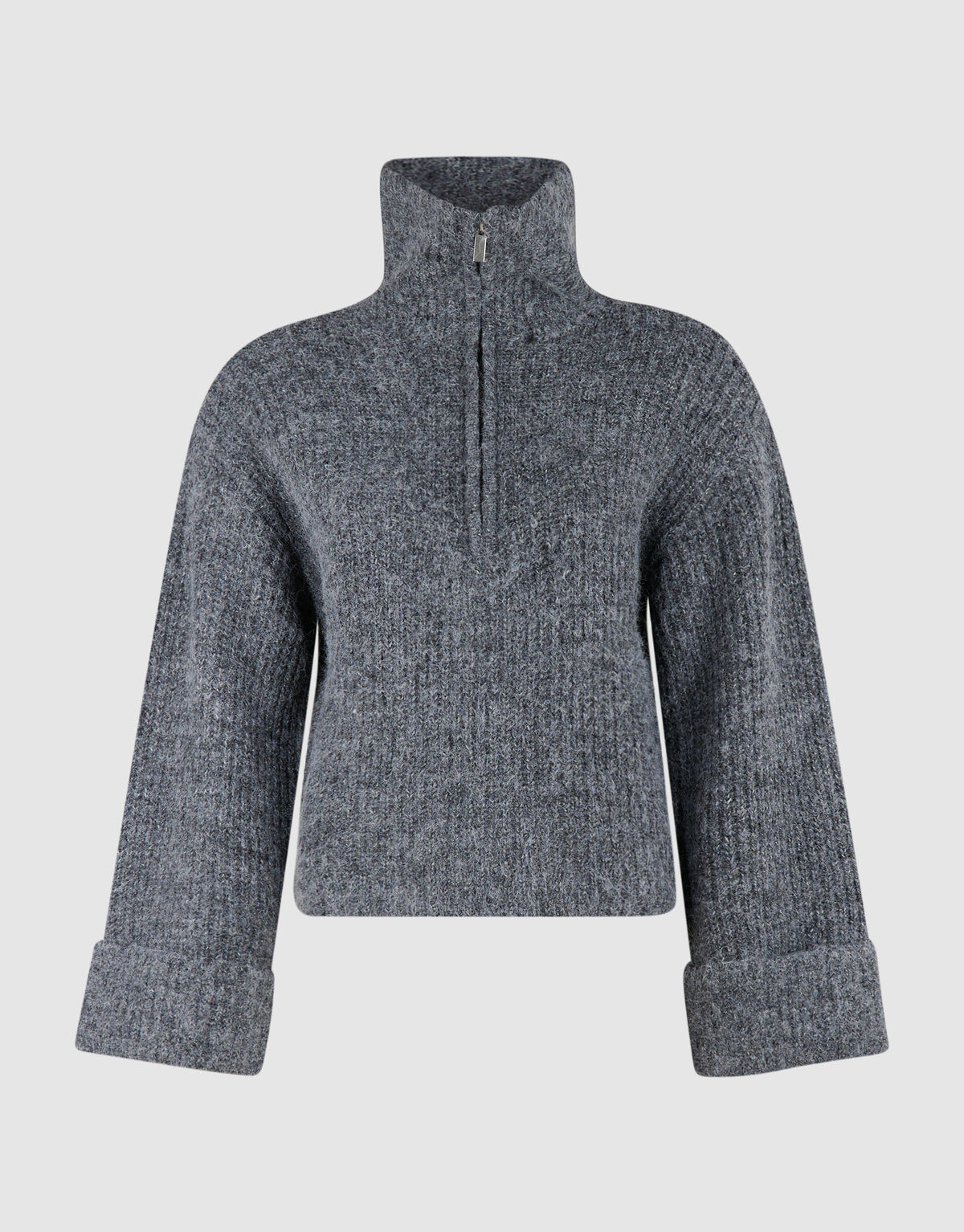 Zip Collar Gebreide Trui Grijs SHOEBY WOMEN