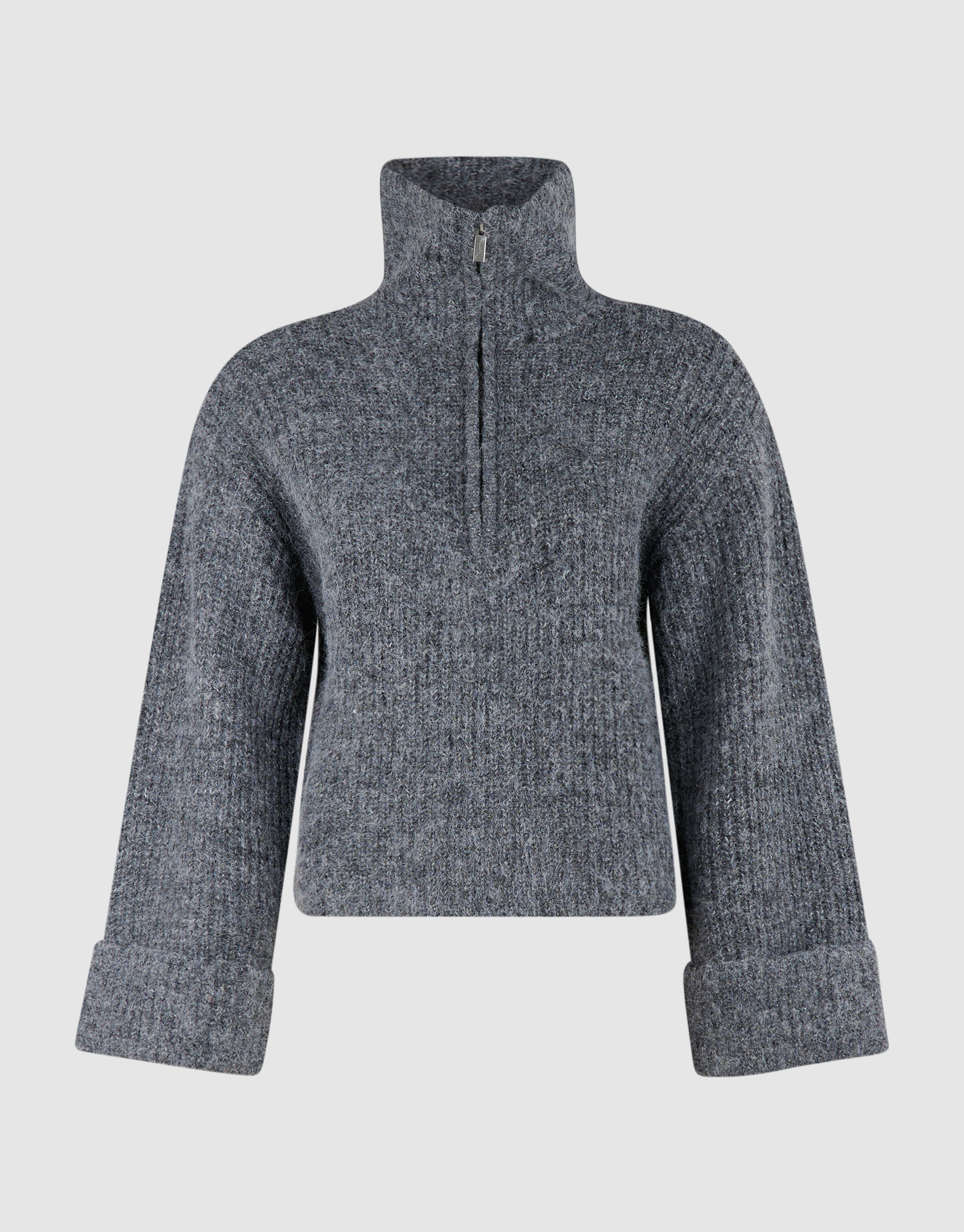 Zip Collar Gebreide Trui Grijs SHOEBY WOMEN