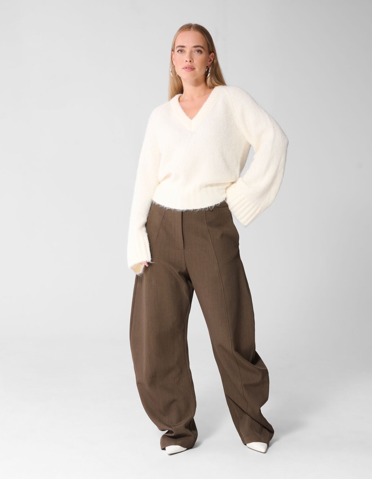 Oversized V-hals Gebreide Trui Wit SHOEBY WOMEN