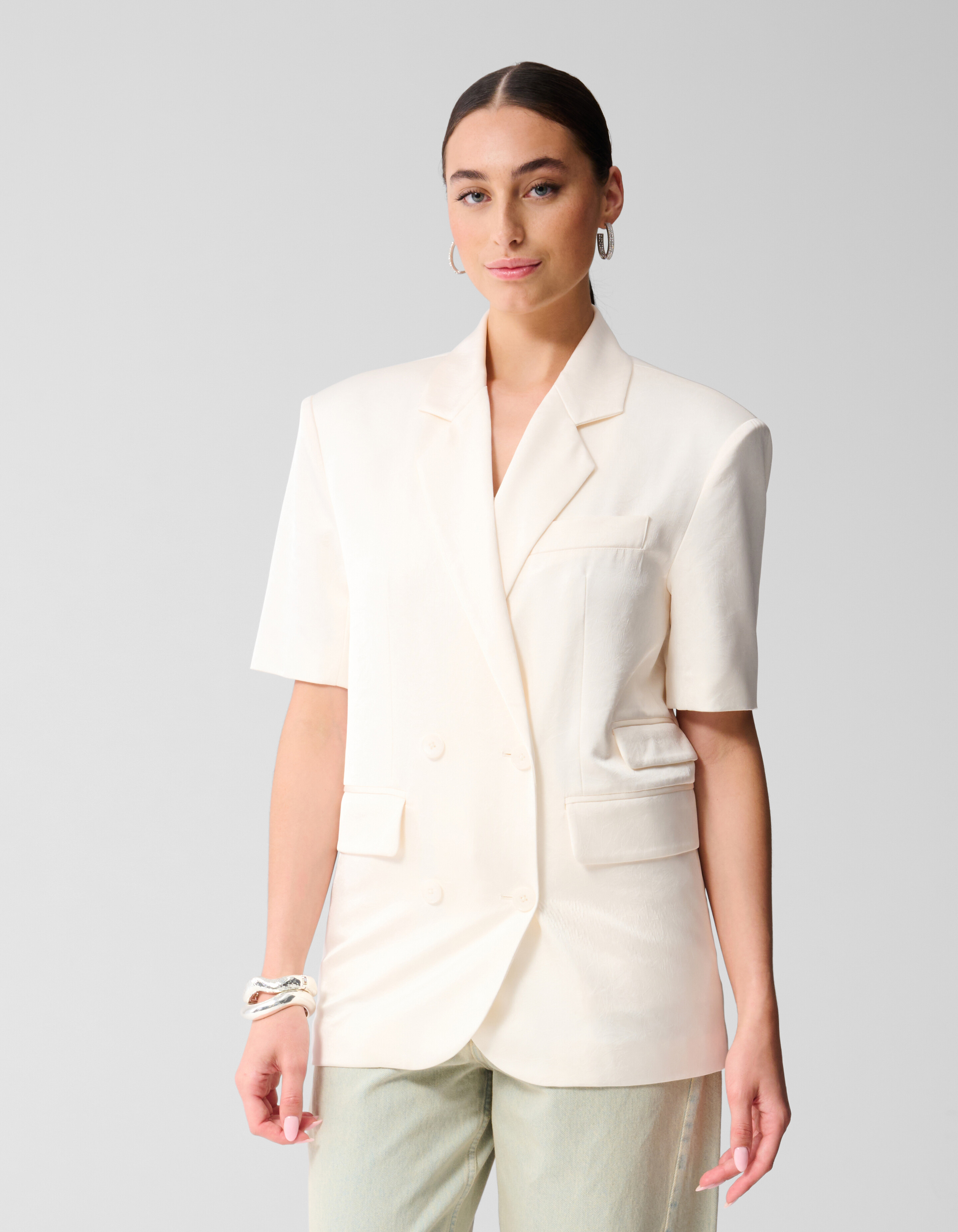 Short Sleeve Blazer Gebroken Wit SHOEBY WOMEN