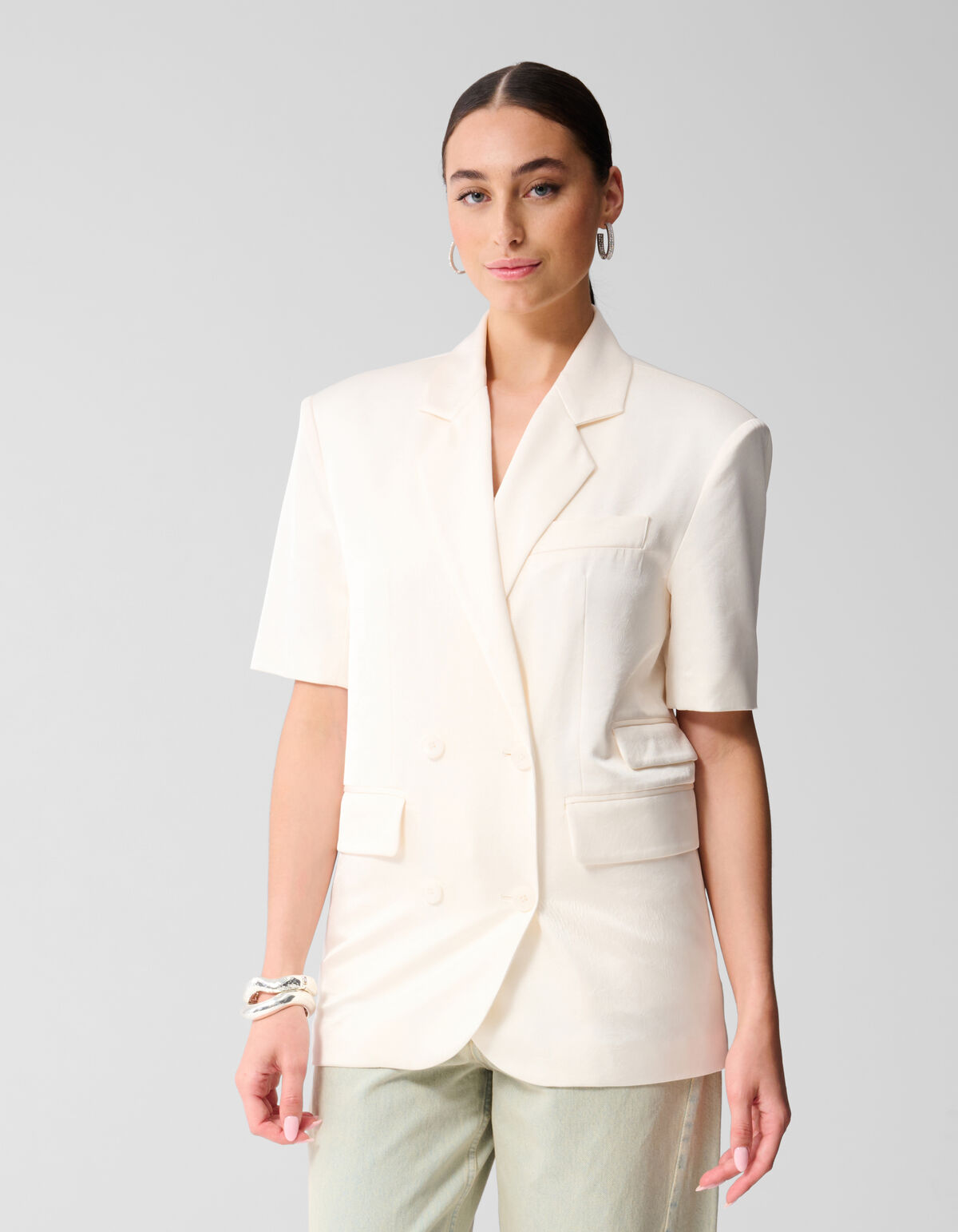 Short Sleeve Blazer Gebroken Wit SHOEBY WOMEN