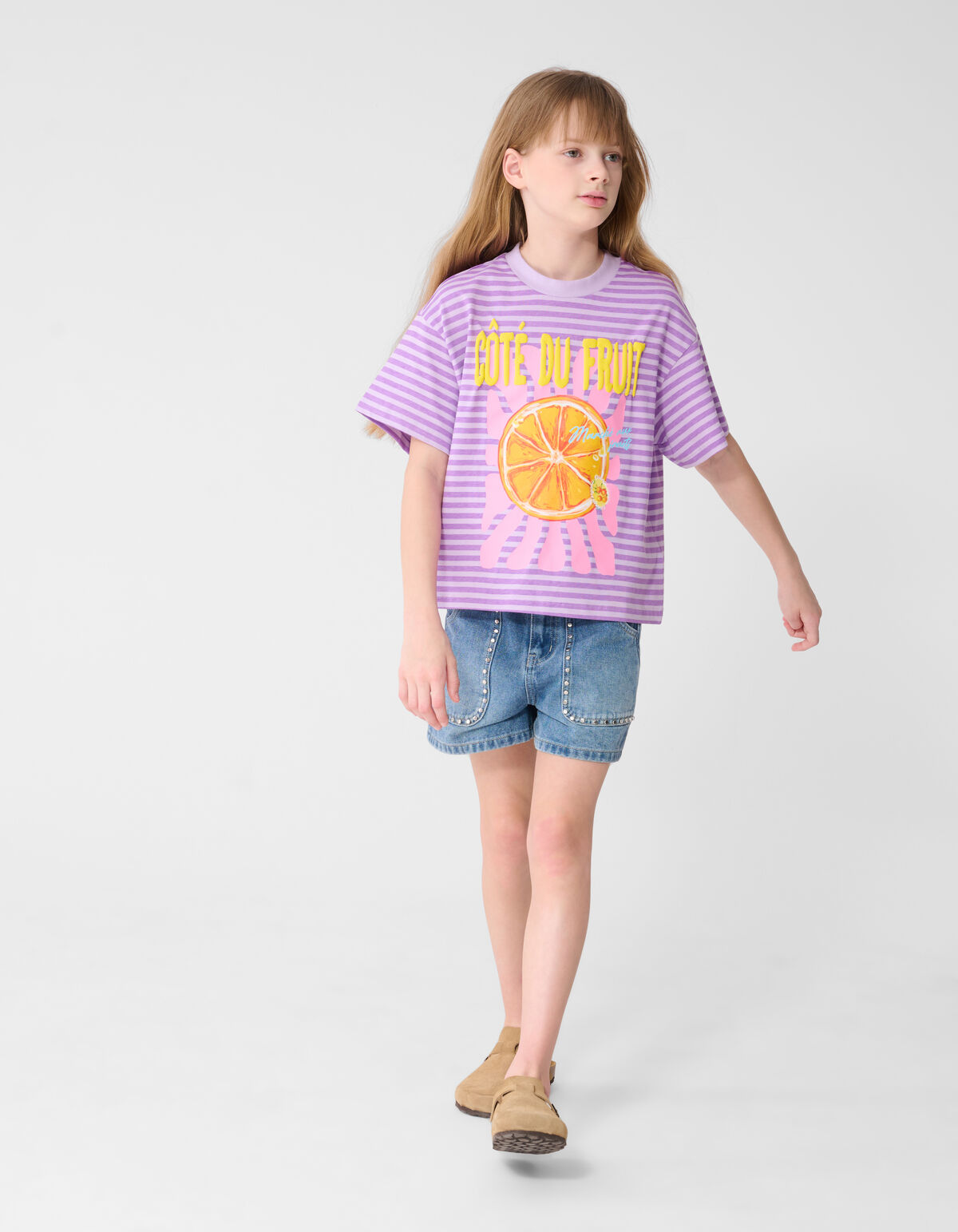 Striped Fruit Artwork T-shirt Lichtpaars SHOEBY GIRLS