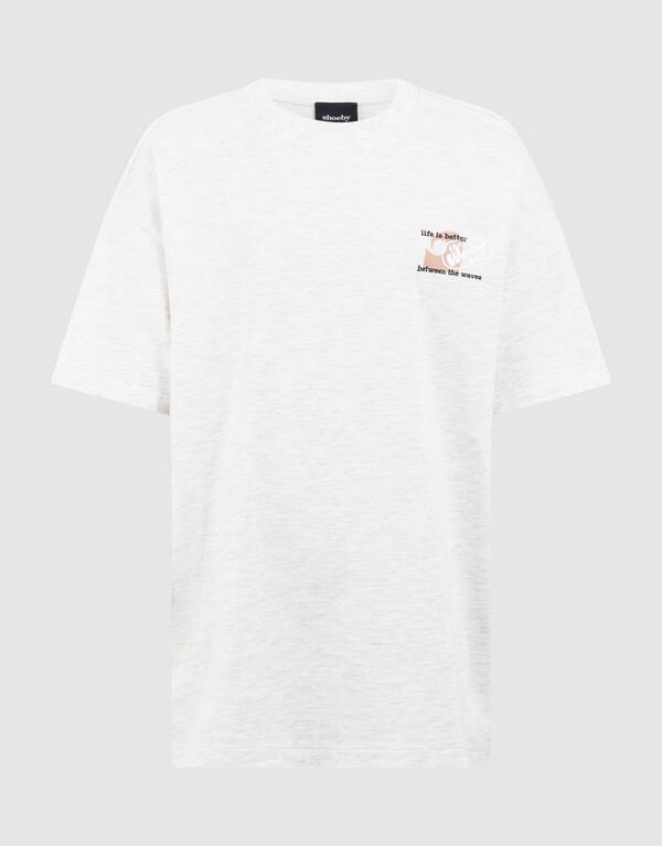 Oversized Waves Artwork T-shirt Lichtgrijs SHOEBY BOYS