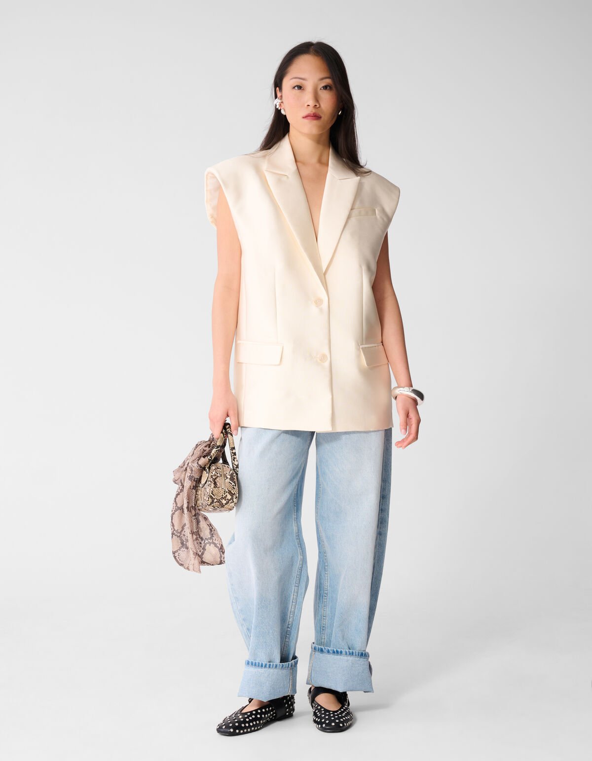 Oversized Sleeveless Blazer Gebroken Wit SHOEBY WOMEN