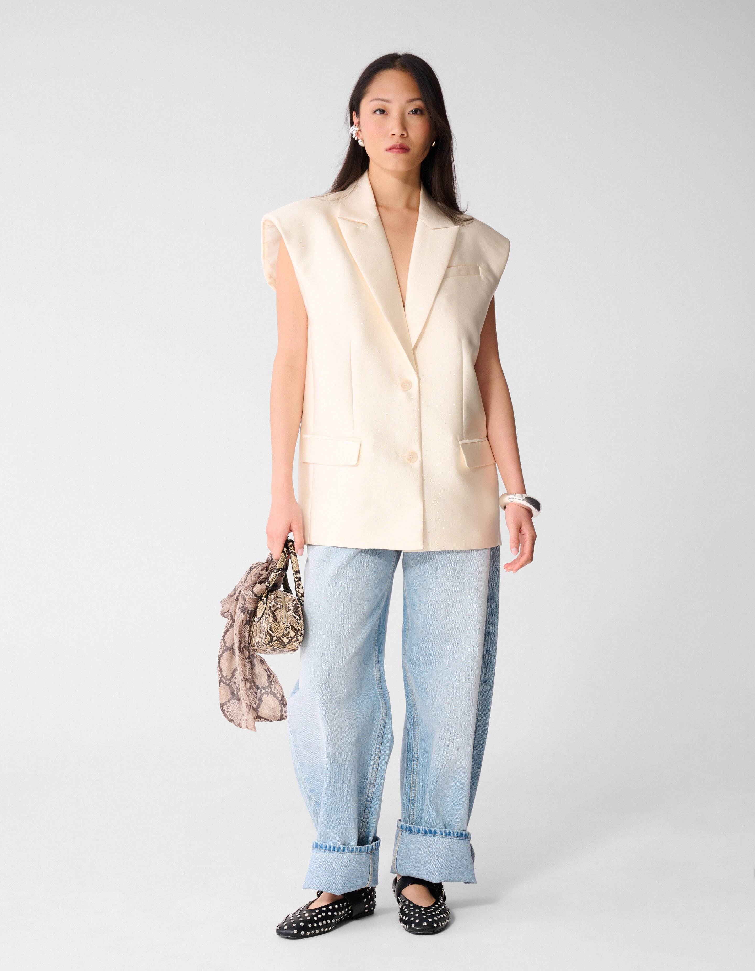 Oversized Sleeveless Blazer Gebroken Wit SHOEBY WOMEN