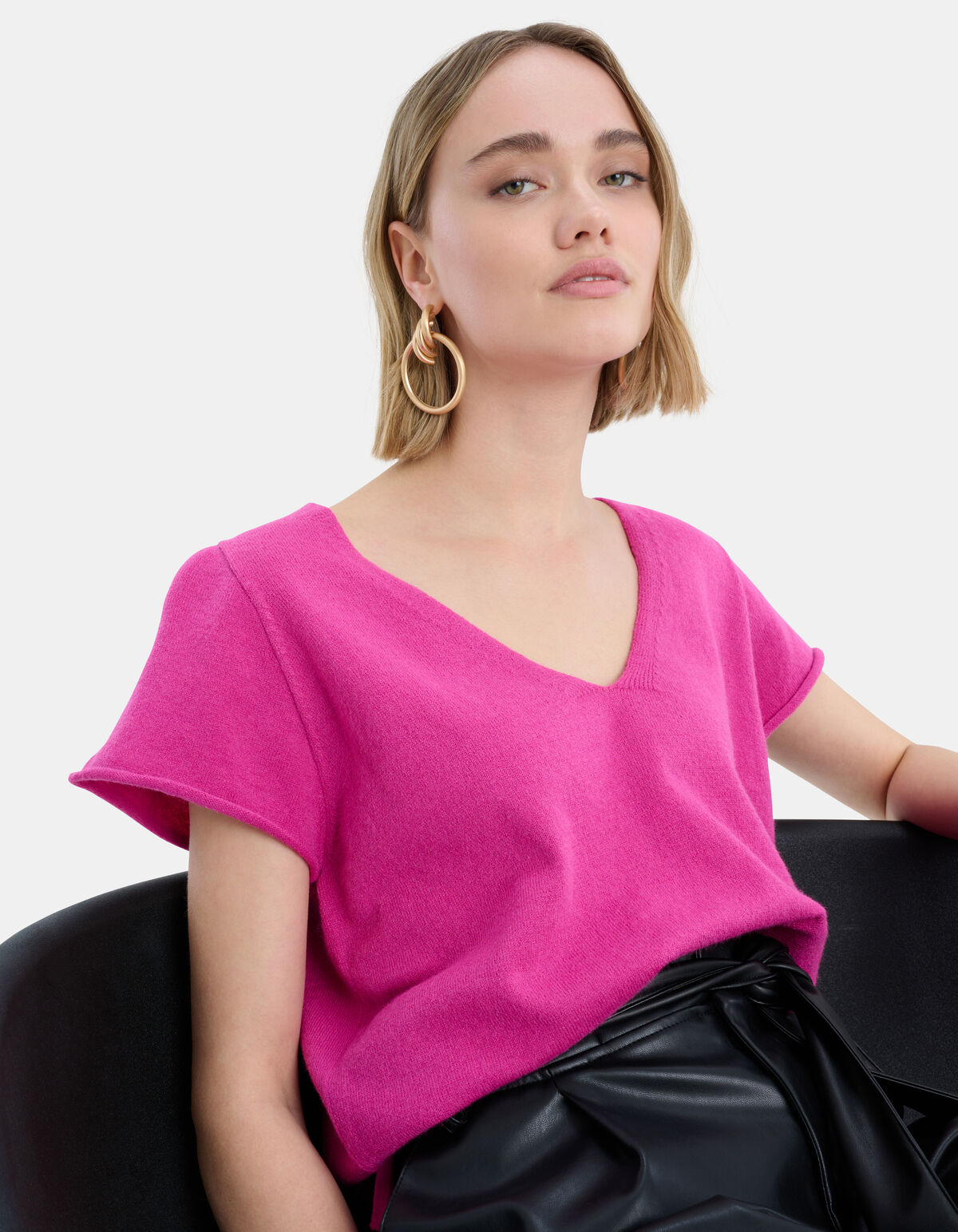 Gebreide V-hals Top Roze EKSEPT