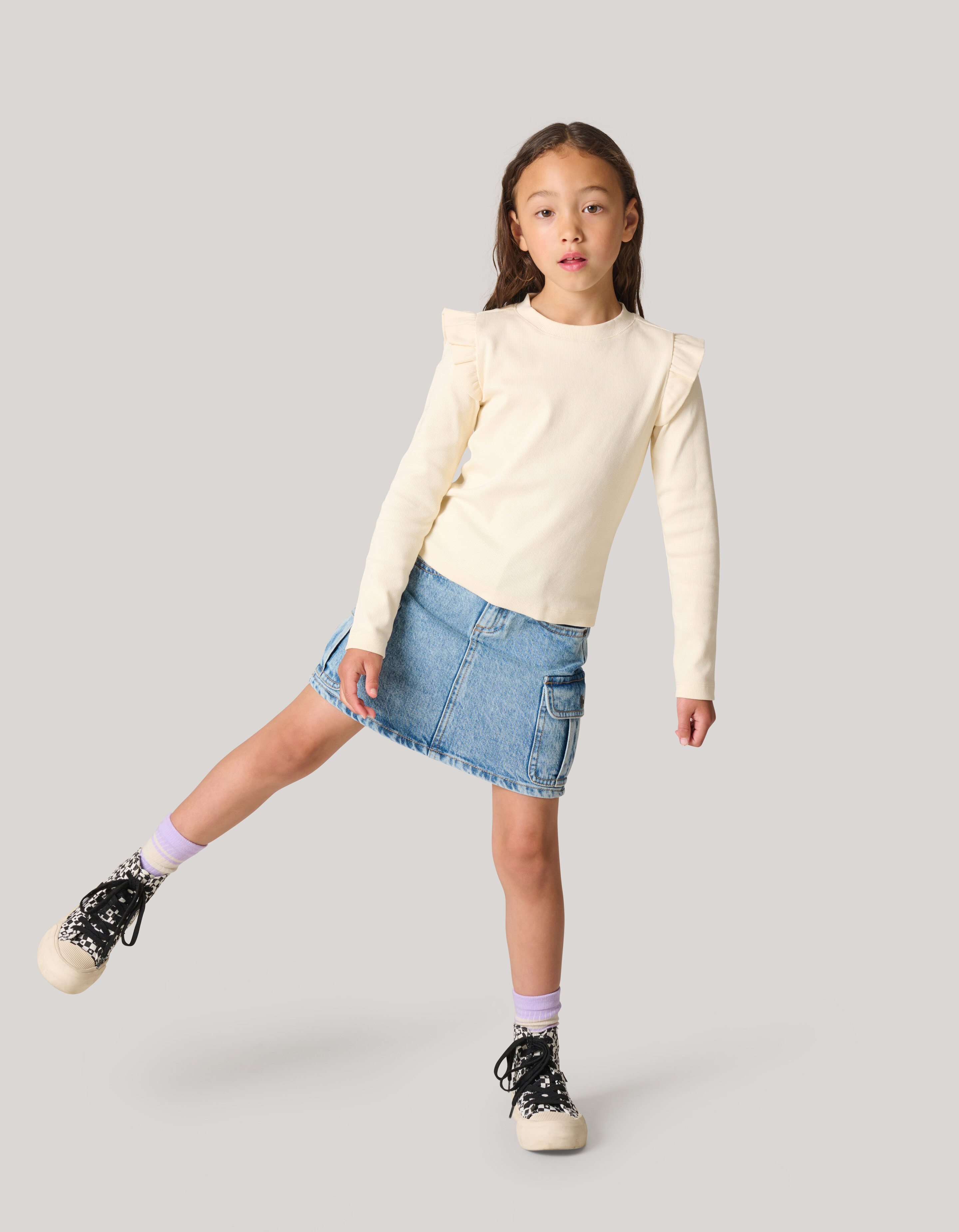 Ruffle Rib Longesleeve Top Gebroken Wit SHOEBY GIRLS