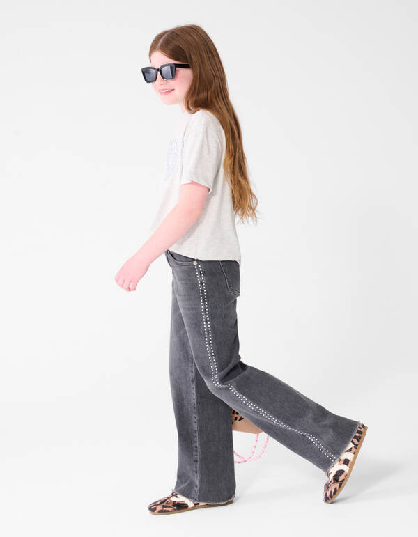 Stud Wide Leg Fit Jeans Donkergrijs SHOEBY GIRLS