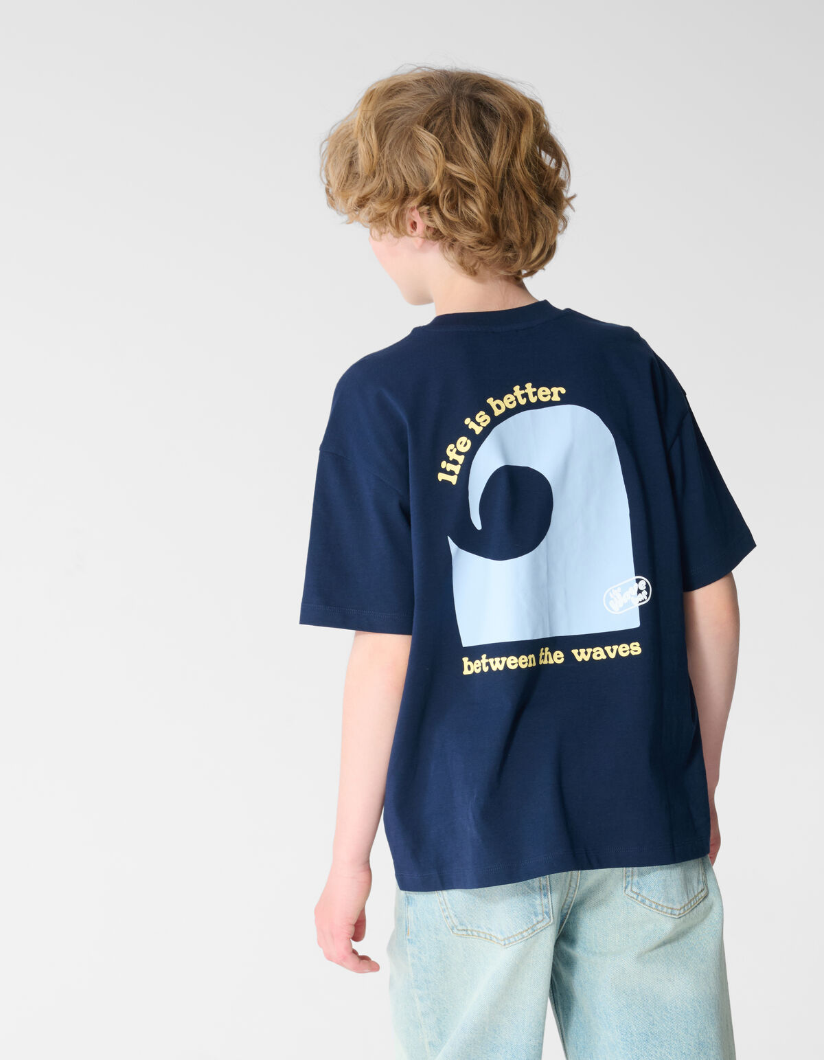 Oversized Waves Artwork T-shirt Donkerblauw SHOEBY BOYS