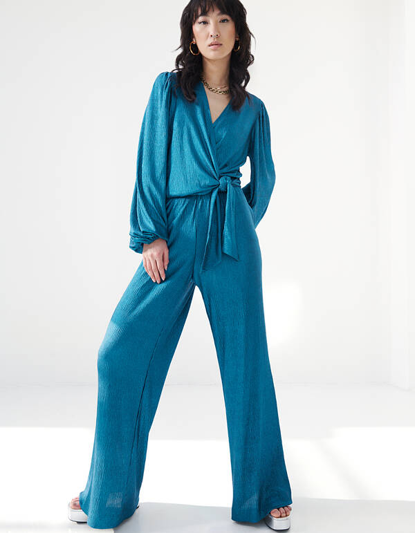 Metallic Crinkle Jumpsuit Blauw By Fred SHOEBY WOMEN