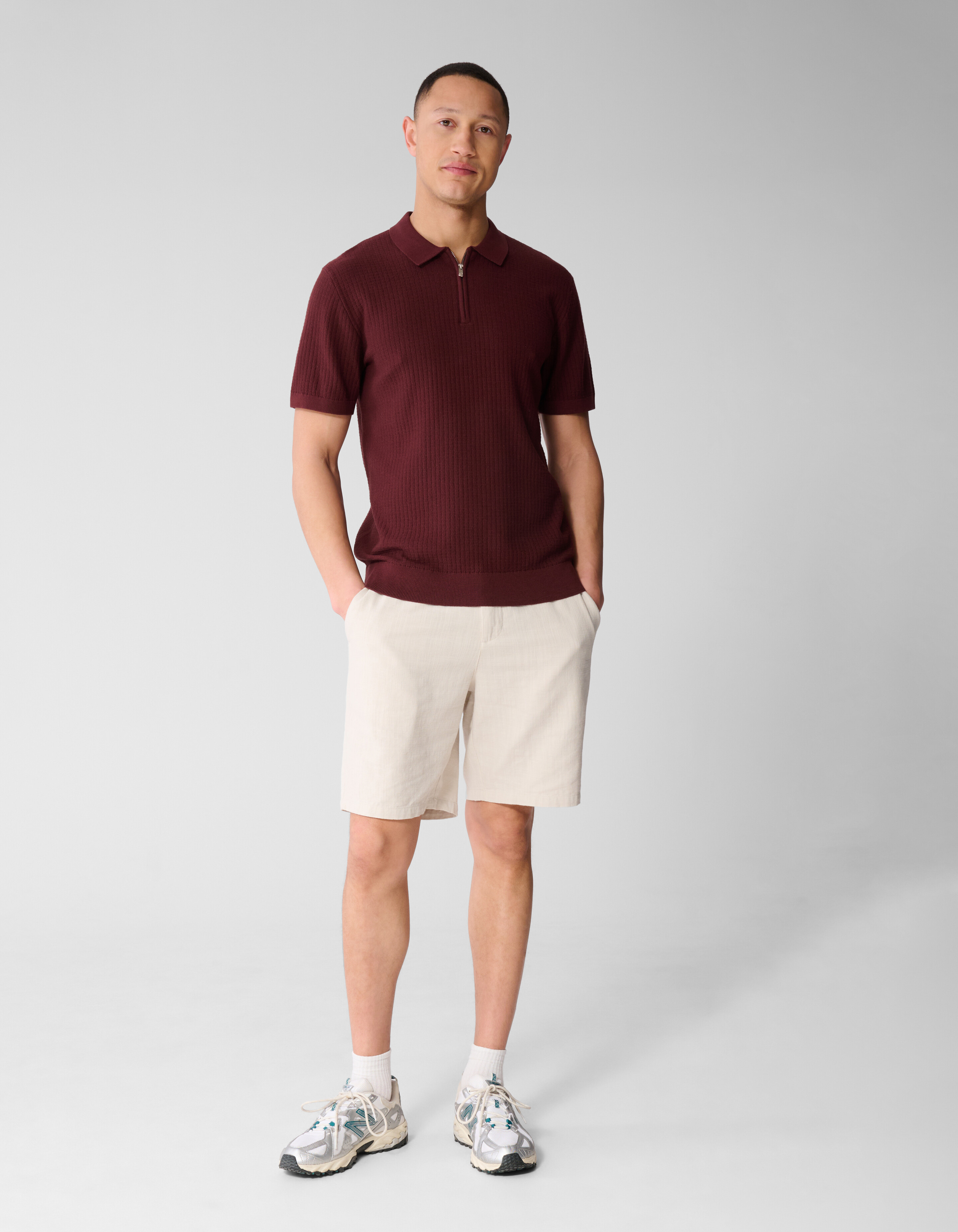 Gebreid Zip Polo Donkerrood SHOEBY MEN