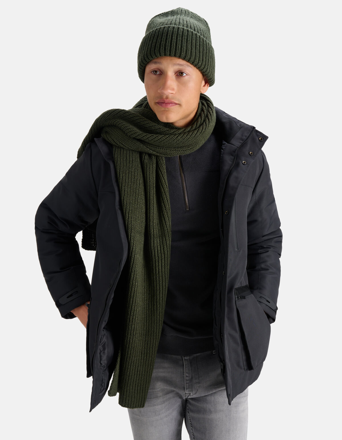 Gebreide Sjaal Donkergroen SHOEBY ACCESSOIRES