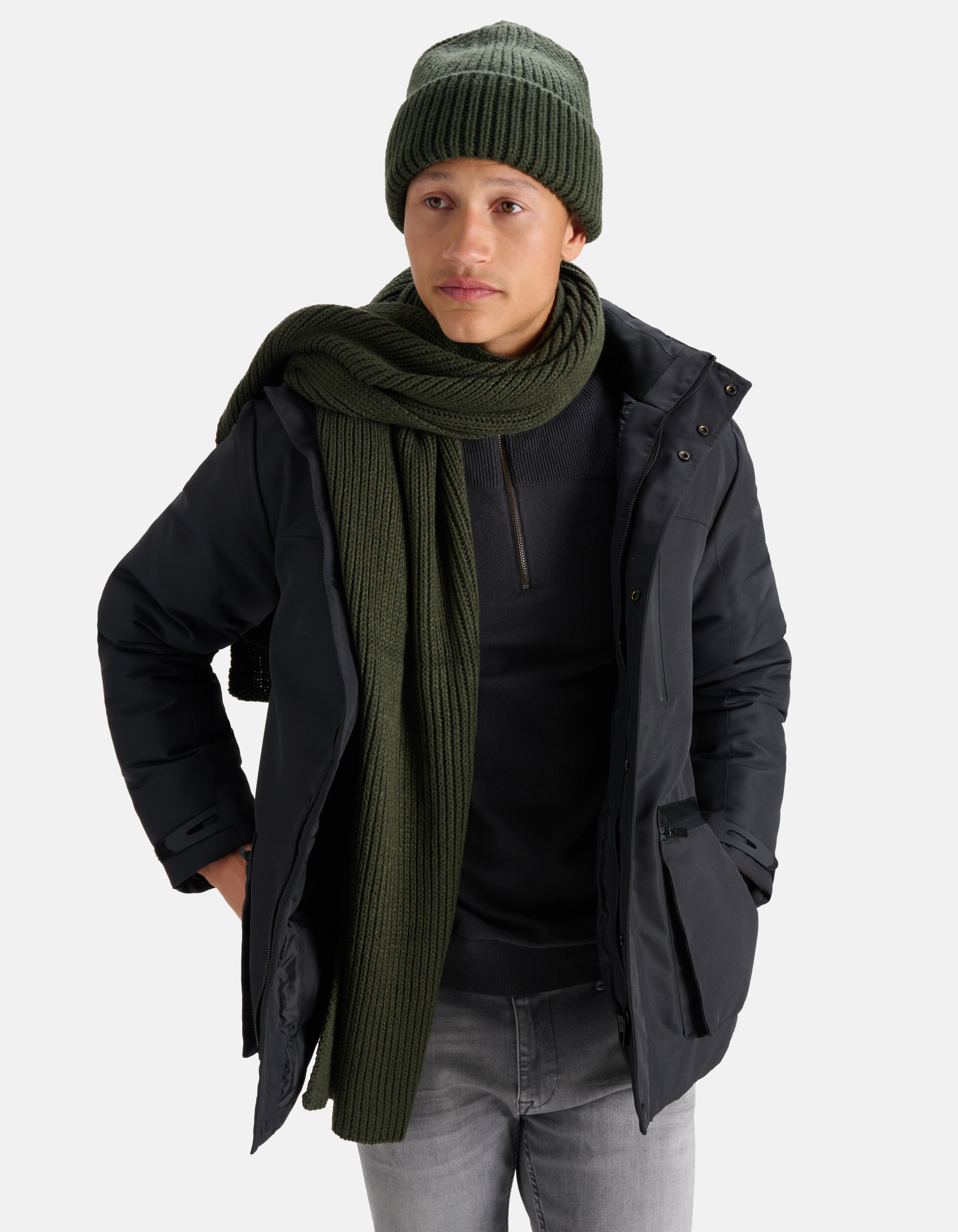 Gebreide Sjaal Donkergroen SHOEBY ACCESSOIRES