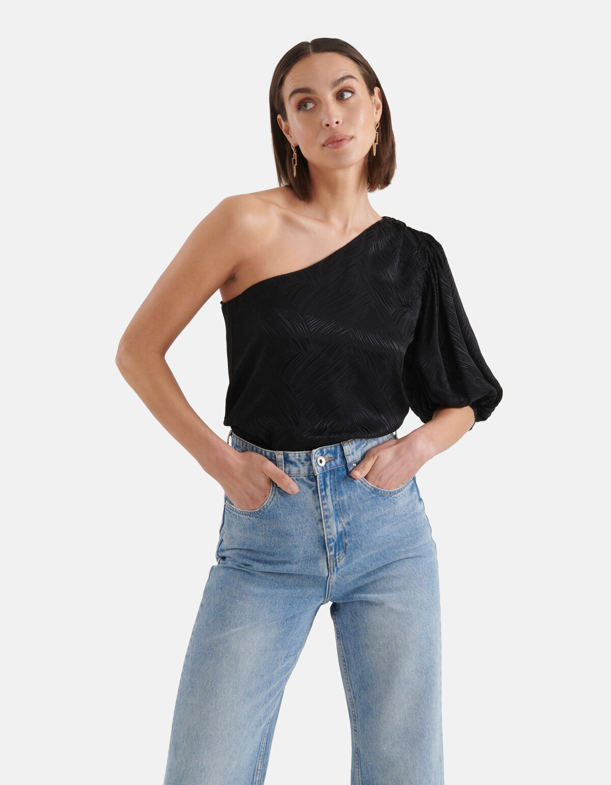 One Shoulder Top Zwart SHOEBY WOMEN