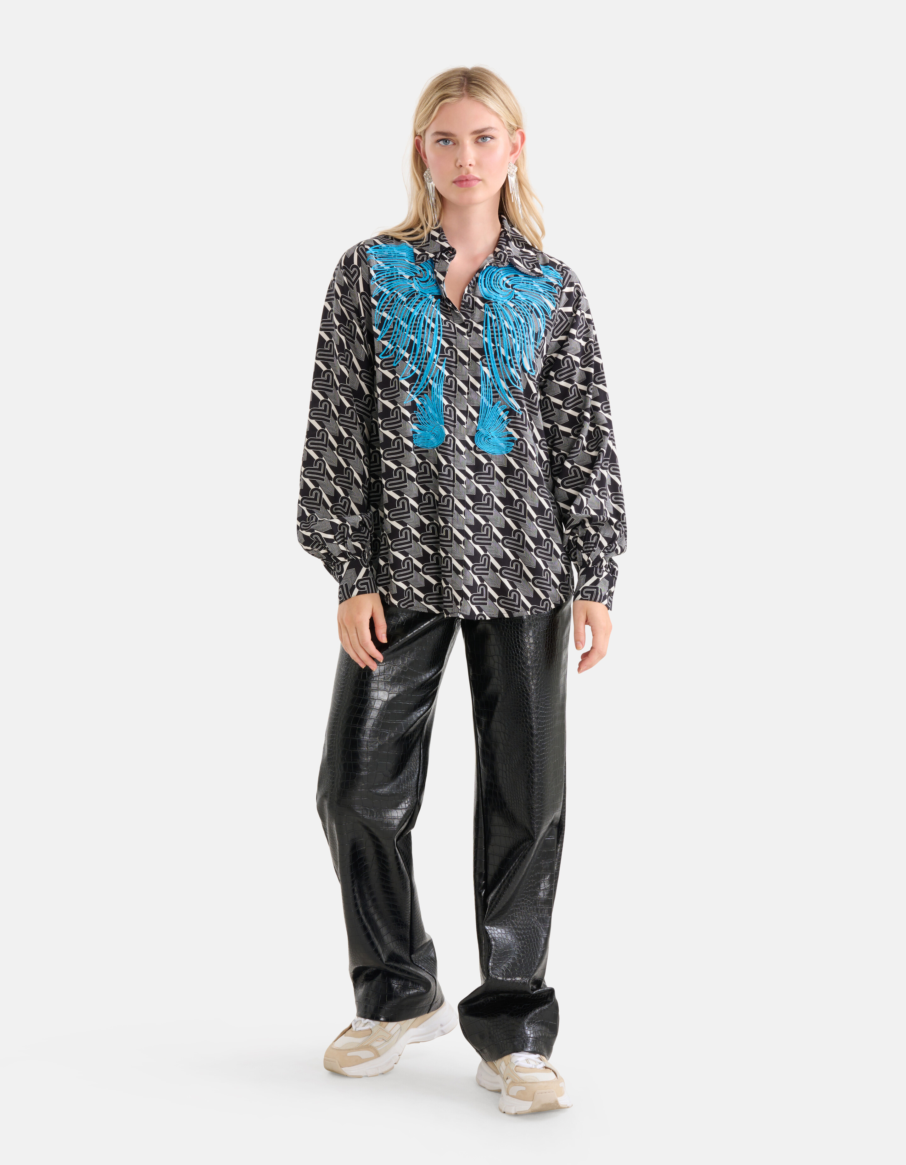 Embroidery Blouse Zwart/Wit SHOEBY WOMEN