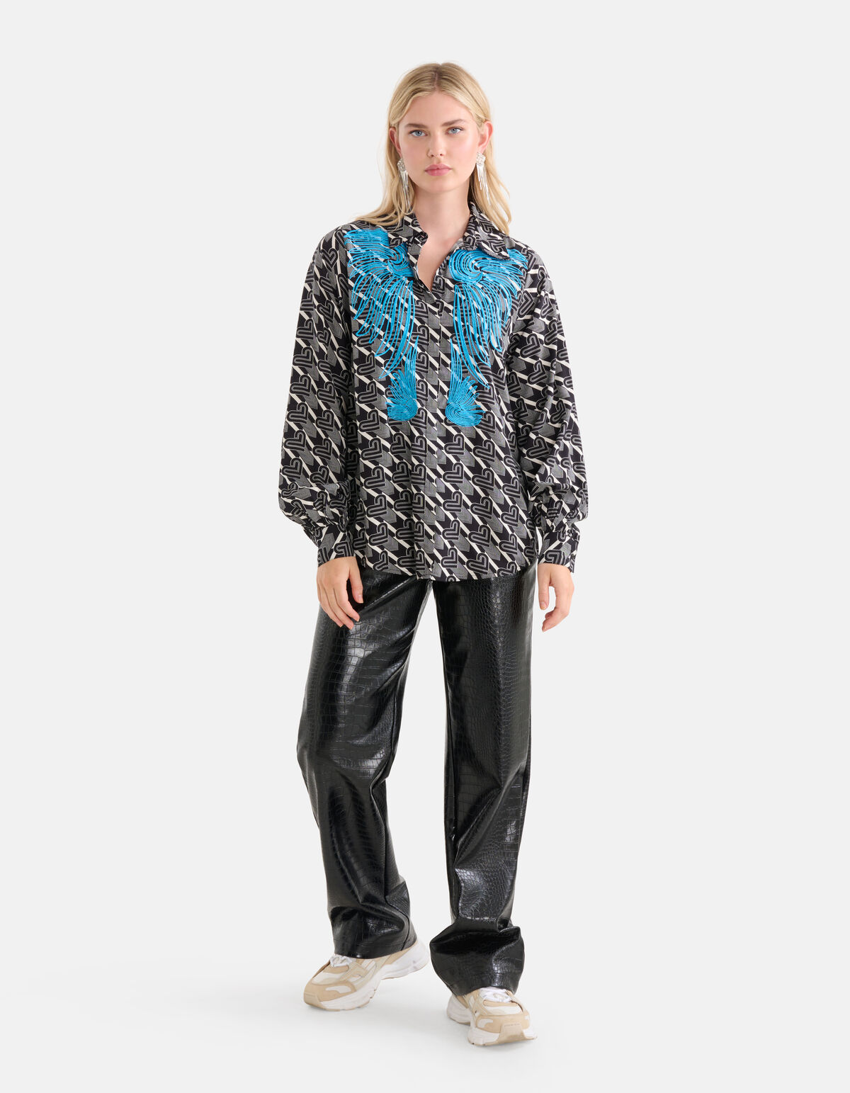 Embroidery Blouse Zwart/Wit SHOEBY WOMEN