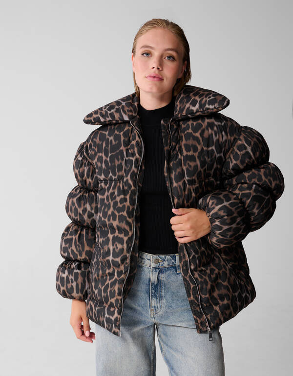 Leopard Puffer Jas Bruin SHOEBY WOMEN