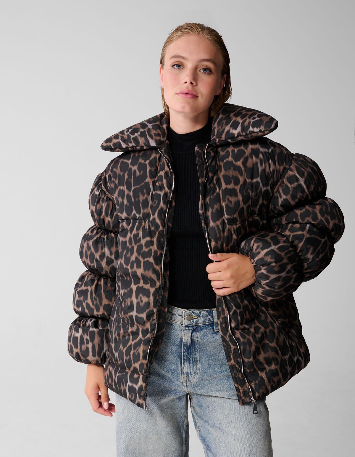 Leopard Puffer Jas Bruin SHOEBY WOMEN