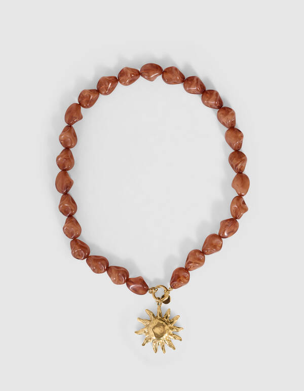 Big Beaded Sun Ketting Bruin SHOEBY ACCESSOIRES