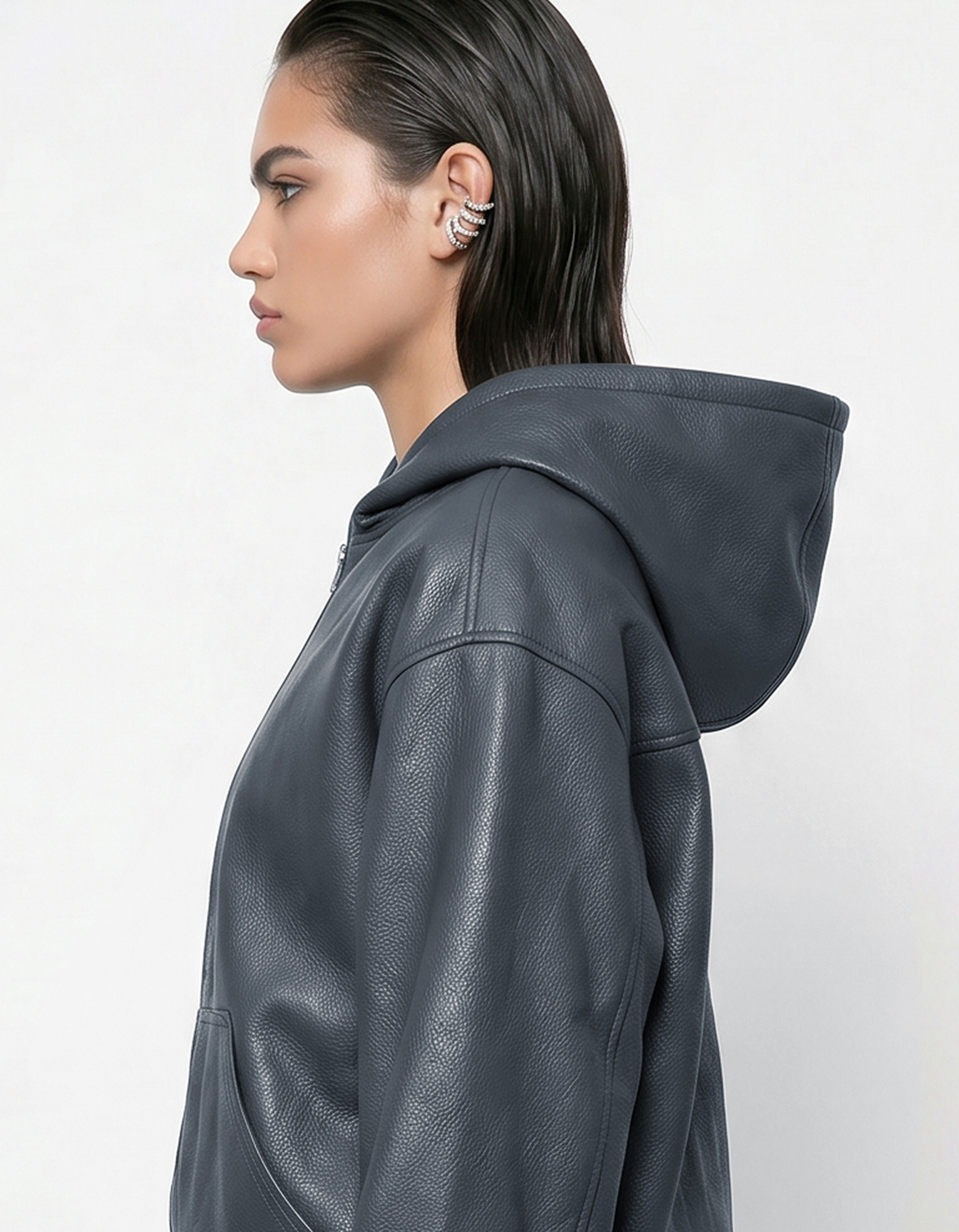 Vegan Leren Hooded Bomber Donkergrijs SHOEBY WOMEN