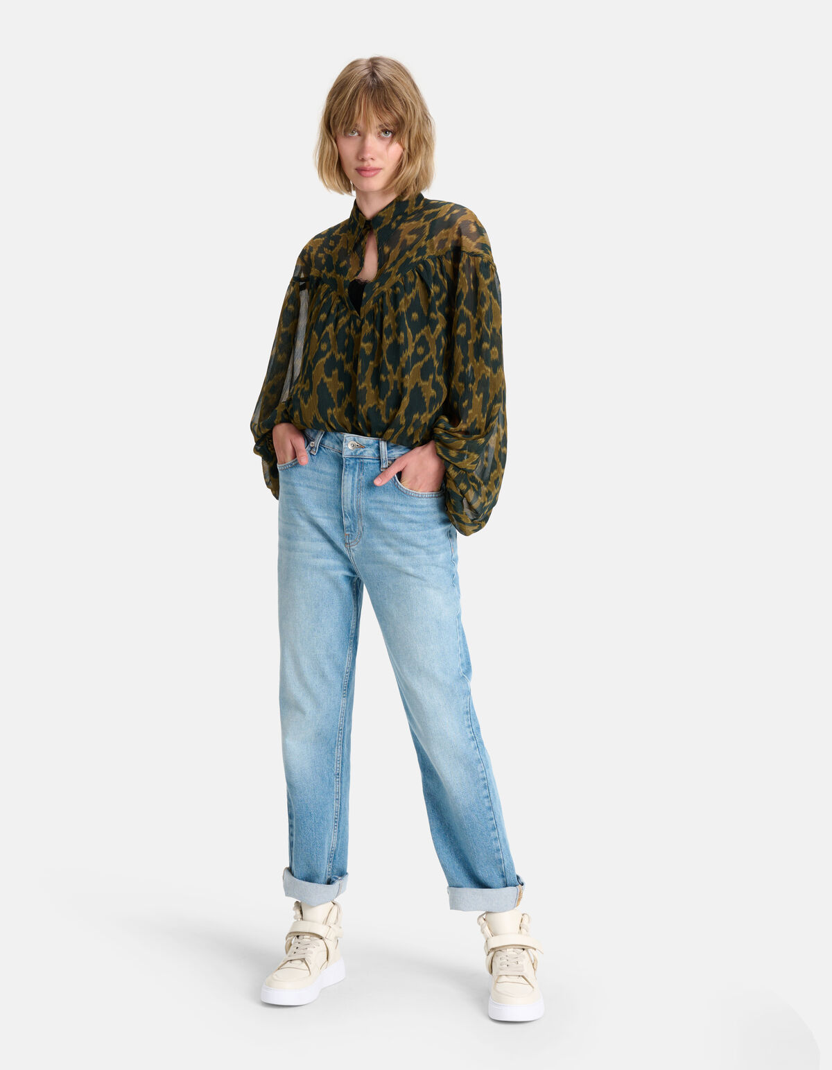 Leopard Print Blouse Donkergroen SHOEBY WOMEN