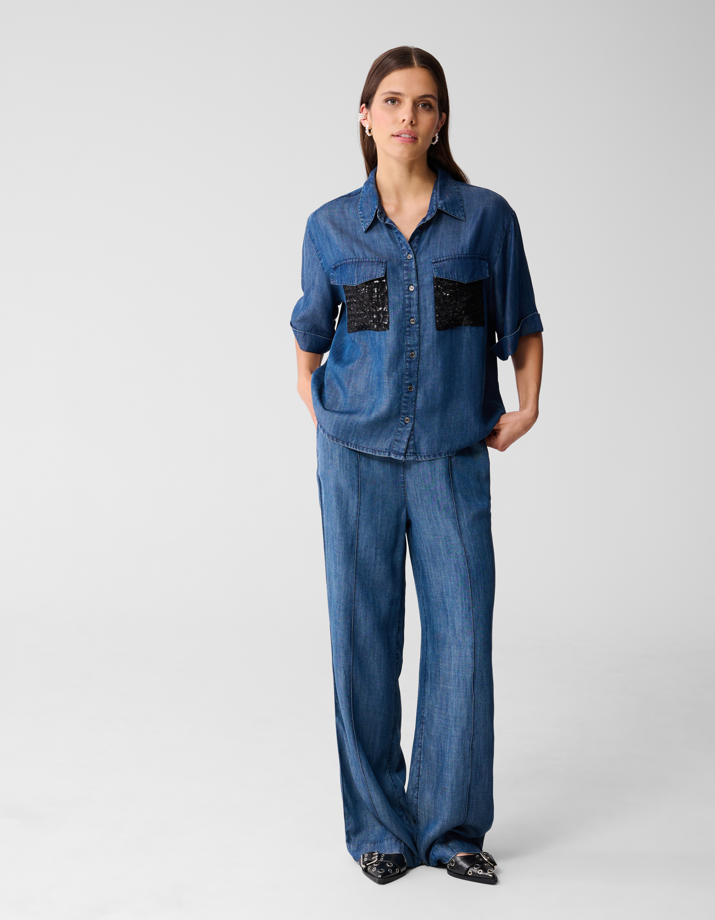 Denim Sequin Blouse Blauw By Mieke SHOEBY WOMEN