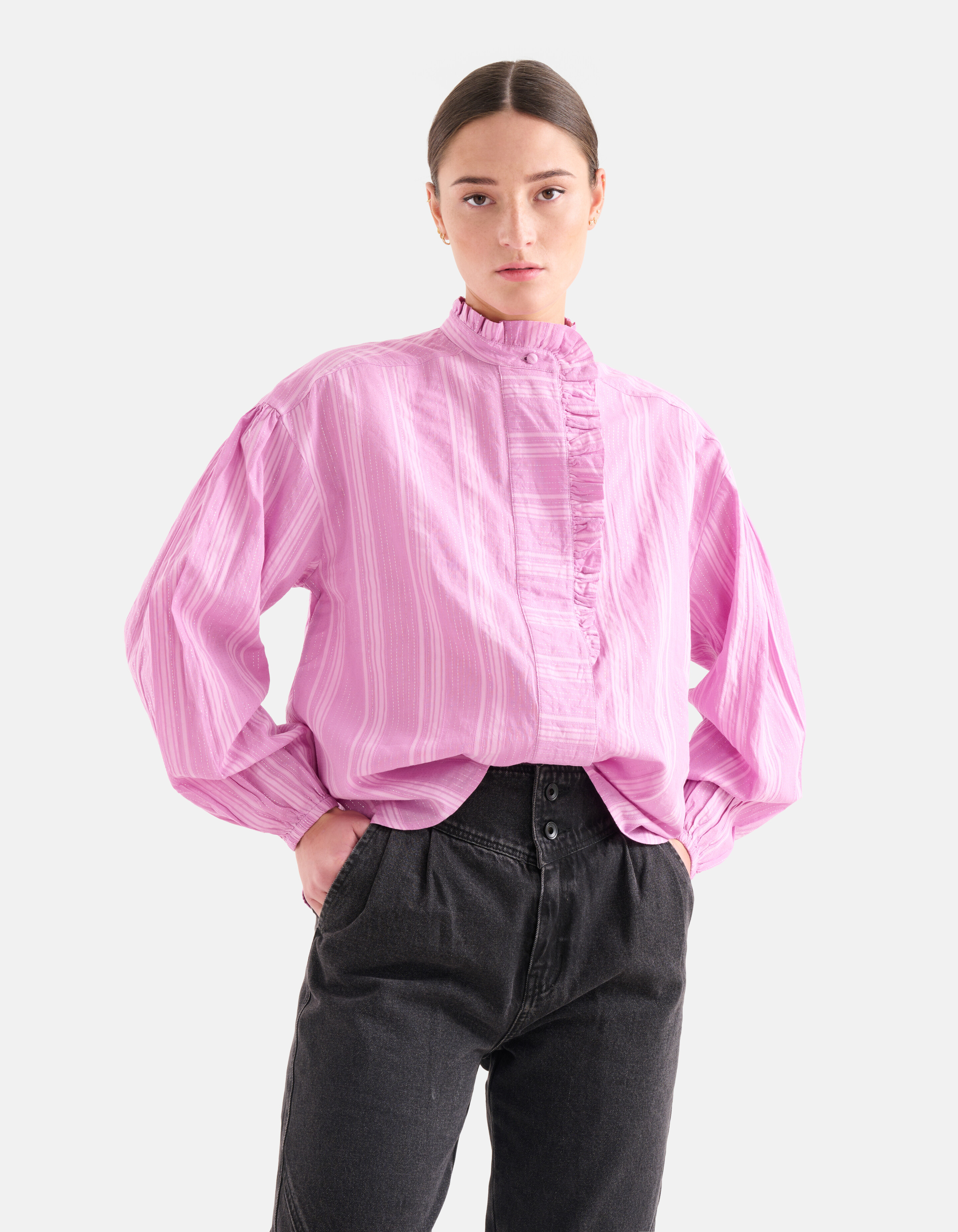Gestreepte Lurex Blouse Roze SHOEBY WOMEN