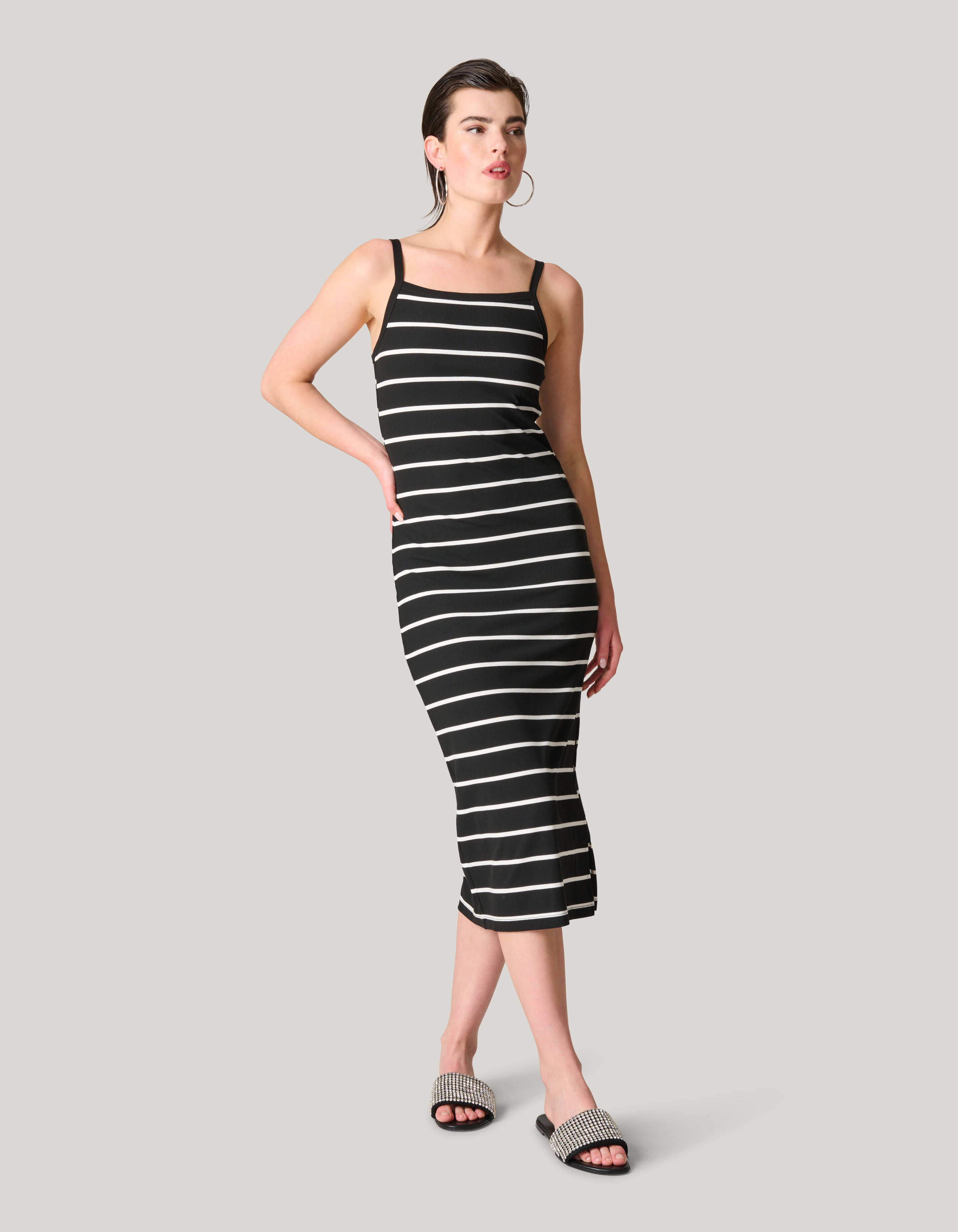 Gestreepte Midi Jurk Zwart/Wit SHOEBY WOMEN