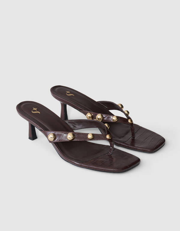 Studs Slipper Hakken Donkerbruin SHOEBY SHOES