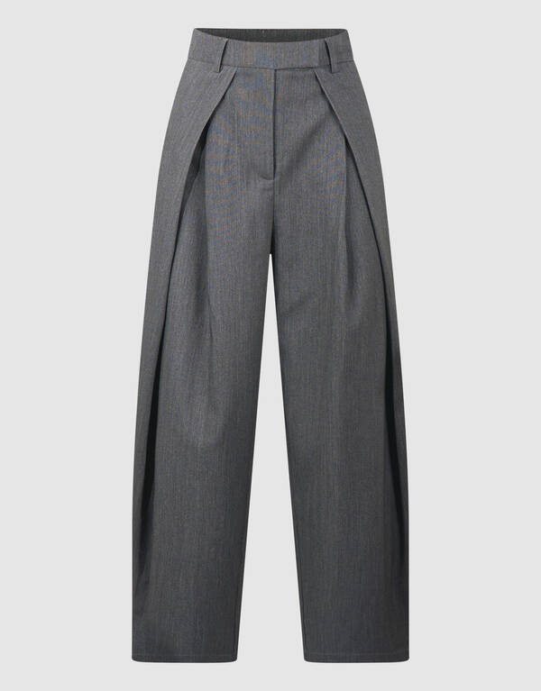 Pleated Flap Wide Leg Broek Grijs SHOEBY WOMEN
