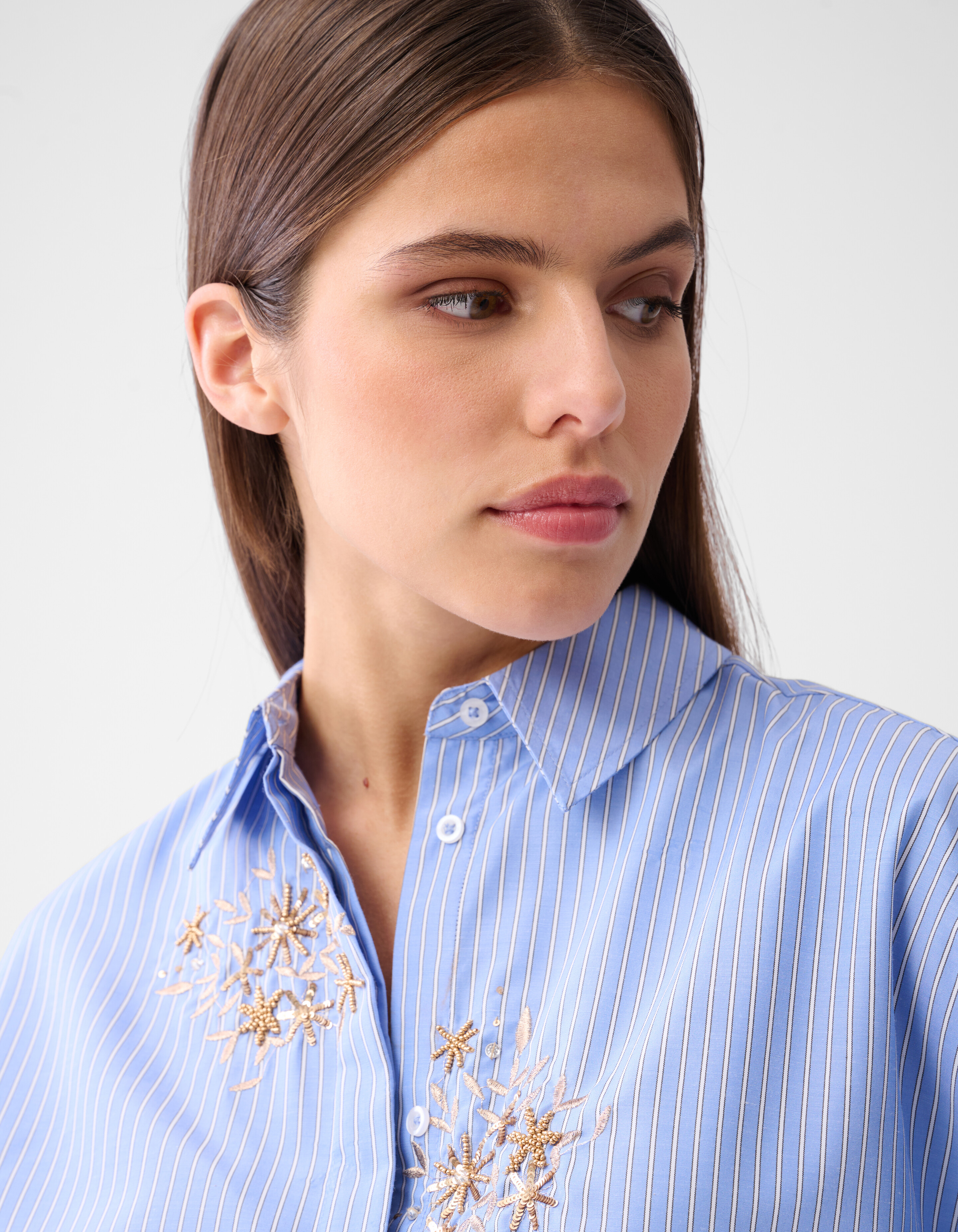 Pinstripe Embroidery Blouse Blauw By Mieke SHOEBY WOMEN