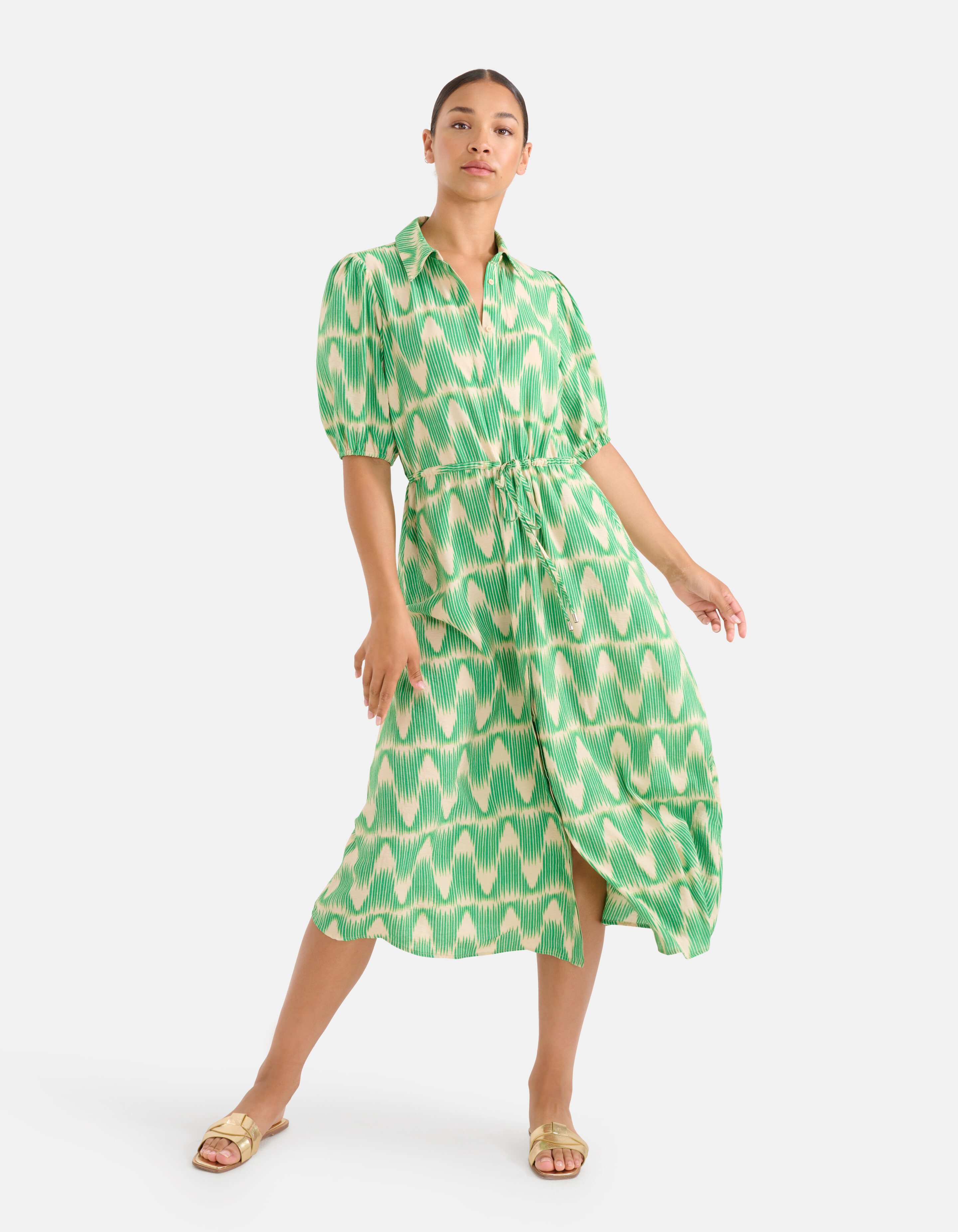 Grafische Print Jurk Groen SHOEBY WOMEN